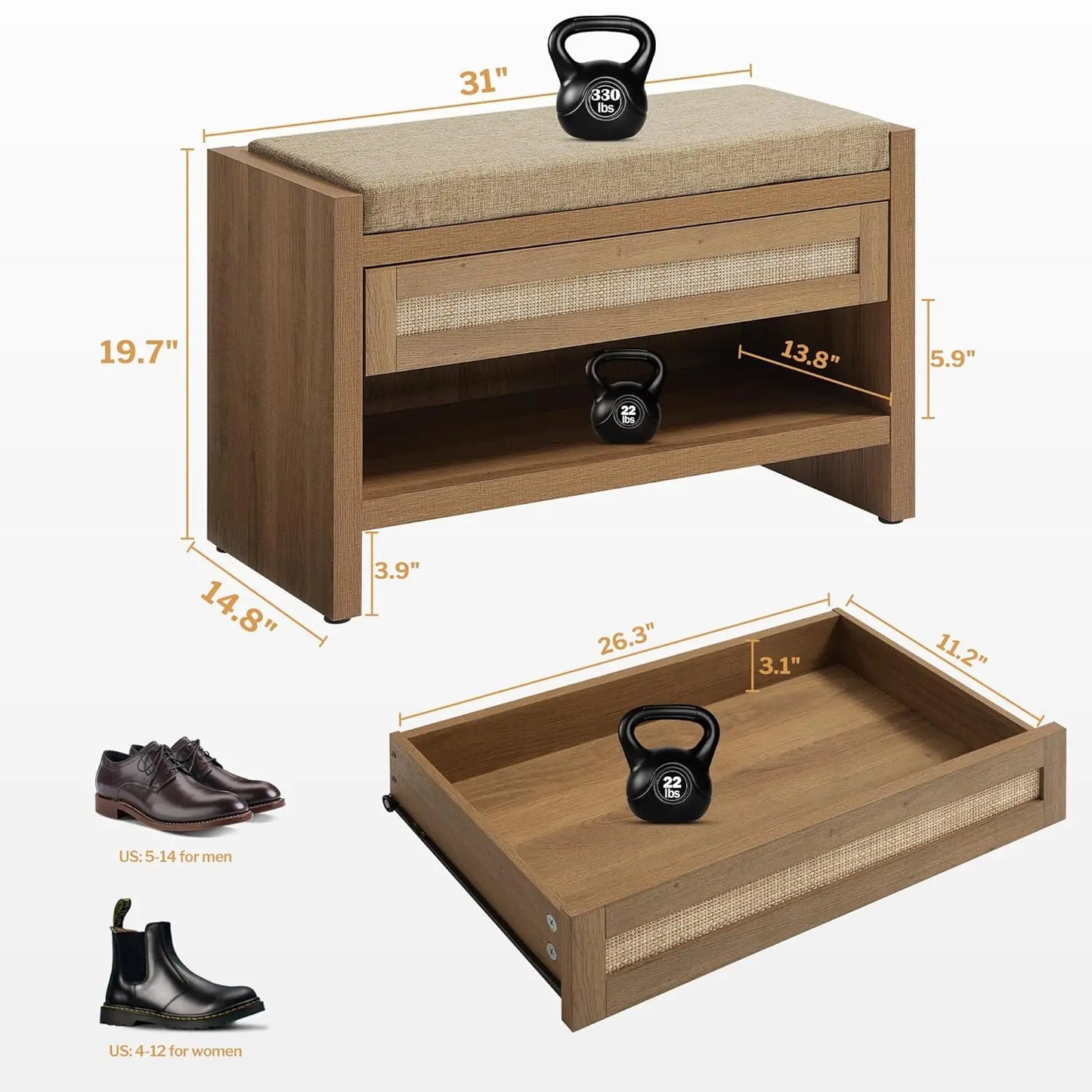 Entryway Bench with Storage Drawer