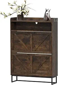 Narrow Cabinet with 2 Flip Drawers, Shoe Organizer