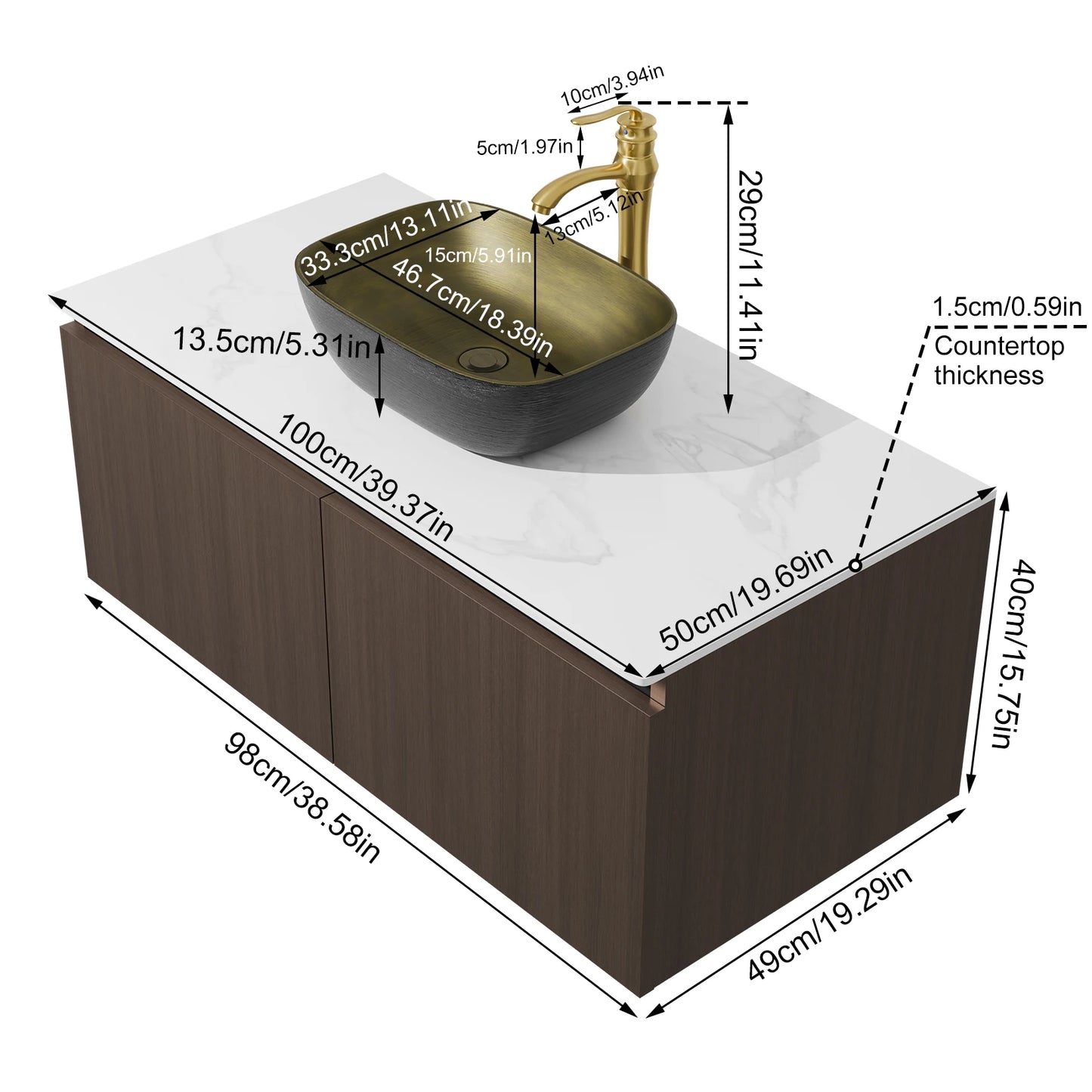 80/100/120CM Bathroom Vanity Sink Combo