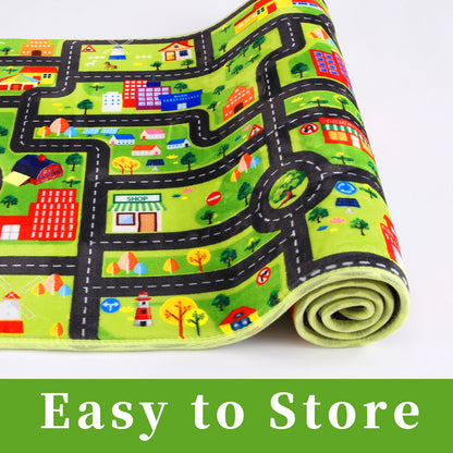Carpet 4ft Round Kids Rug,Playroom Car Rug Play Mat,City Life Road Rug for Cars,Fun City Map for Track Toys