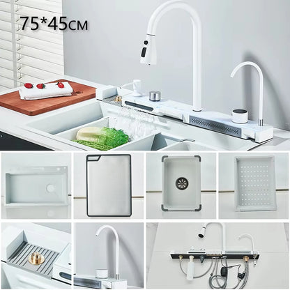 304 Stainless Steel Waterfall Kitchen Sink Large Single Slot