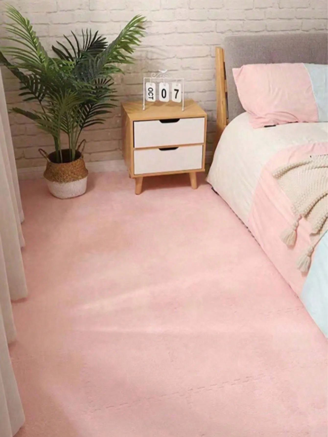 3/6/12Pcs Pink Plush Interlocking Foam Cushion Tiles