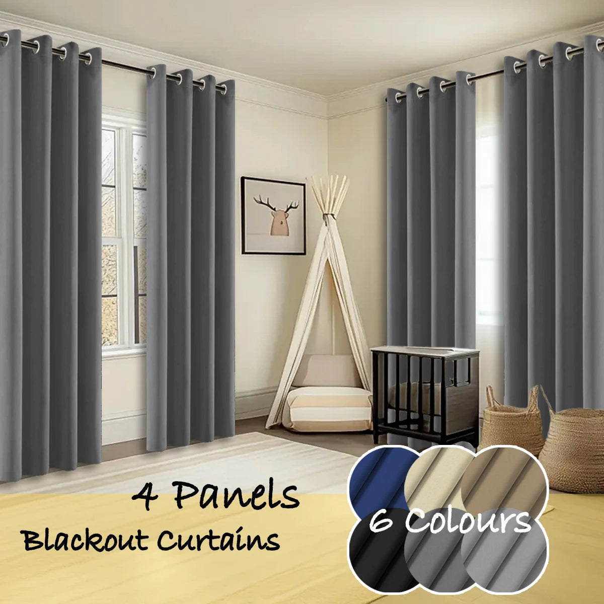 4 Panels Thermal Insulated Blackout Curtains