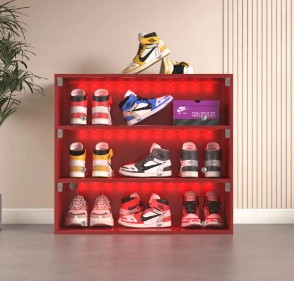 3-Tier LED Shoe Cabinet with Glass Door