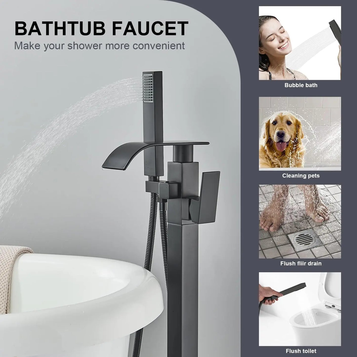 Black Waterfall Free Standing Tub Faucet