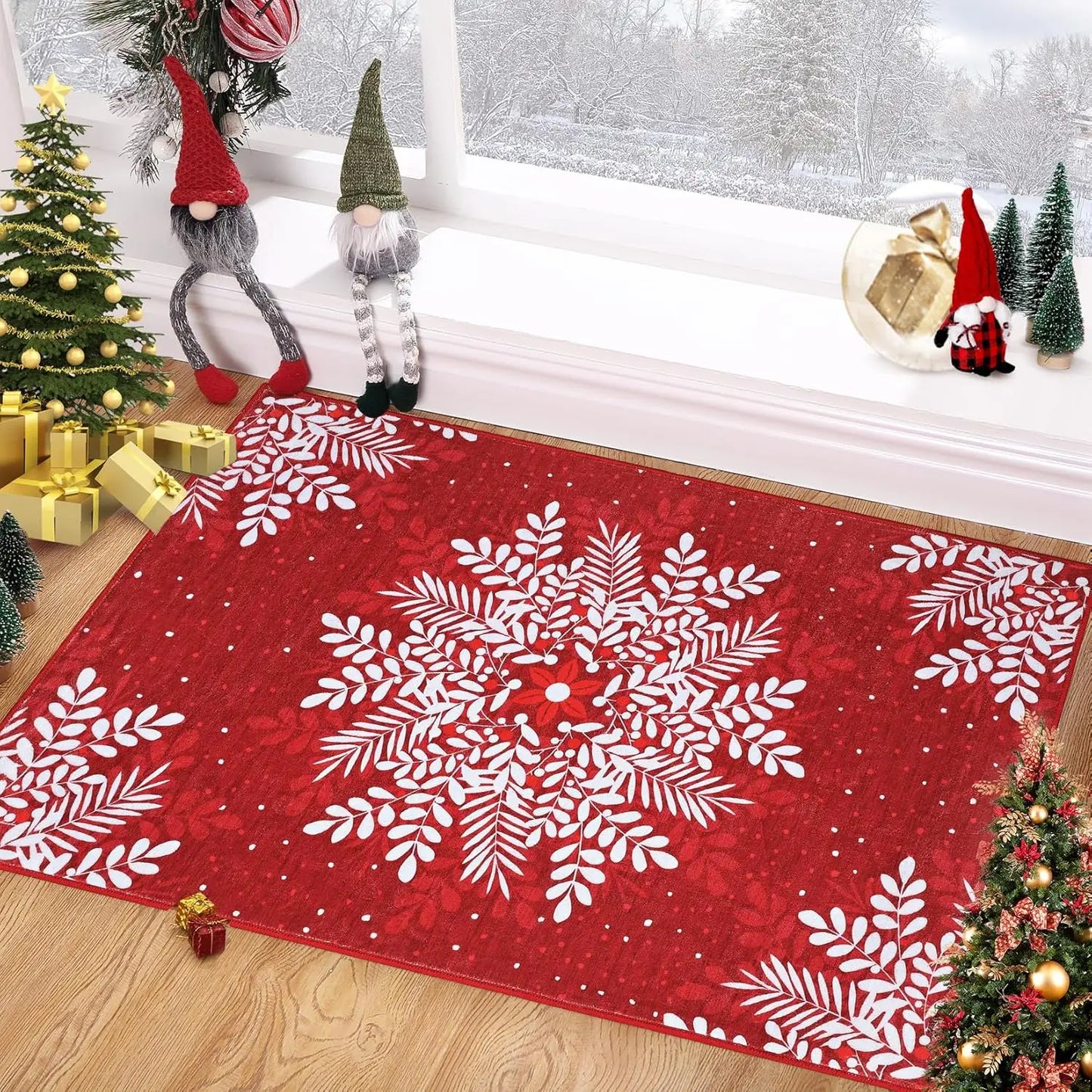 Christmas Snowflake Washable Area Rug Soft