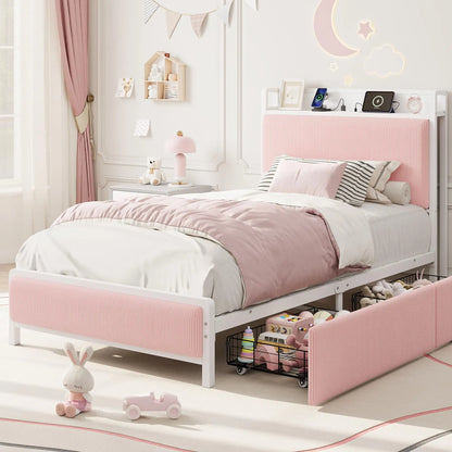Metal Platform Bed Frame with 2 Storage Drawers