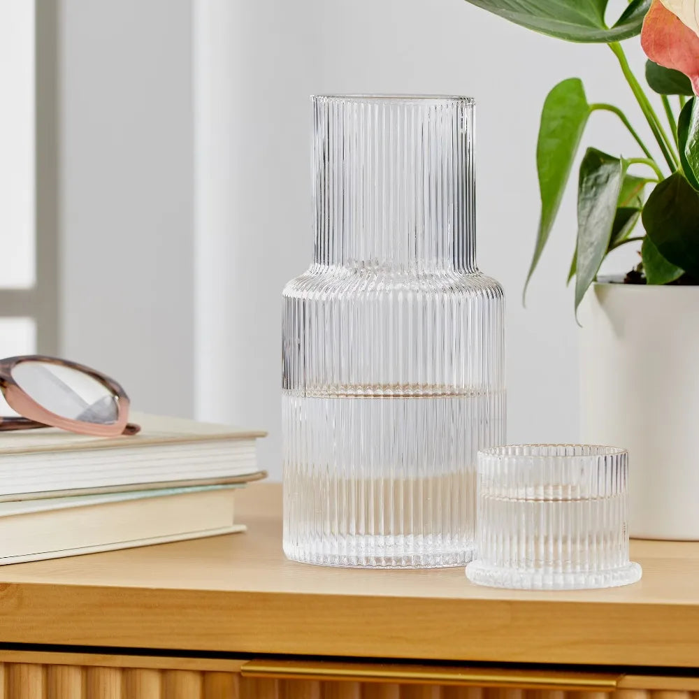 30 Ounce Clear Ribbed Glass Pitcher