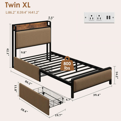 Metal Platform Bed Frame with 2 Storage Drawers