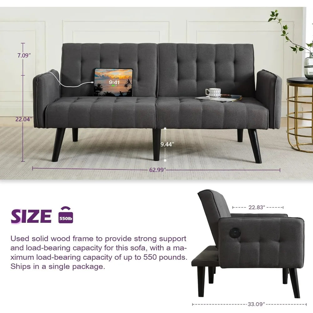 65" Futon Sofa Bed 2 USB