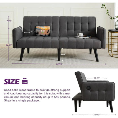 65" Futon Sofa Bed 2 USB