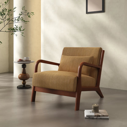 Mid Century Modern Accent Chair, Comfy Fabric Reading Chair with Solid Wood Frame, Easy Assembly Armchair for Living Room ，Bedroom