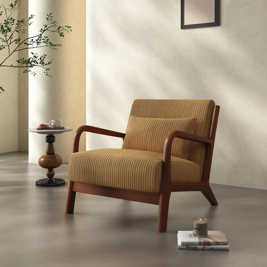 Mid Century Modern Accent Chair, Comfy Fabric Reading Chair with Solid Wood Frame, Easy Assembly Armchair for Living Room ，Bedroom