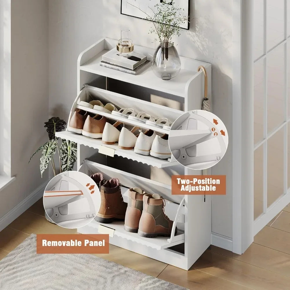 Slim Set of 1-2 Fluted Shoe Cabinets