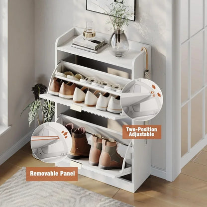 Slim Set of 1-2 Fluted Shoe Cabinets