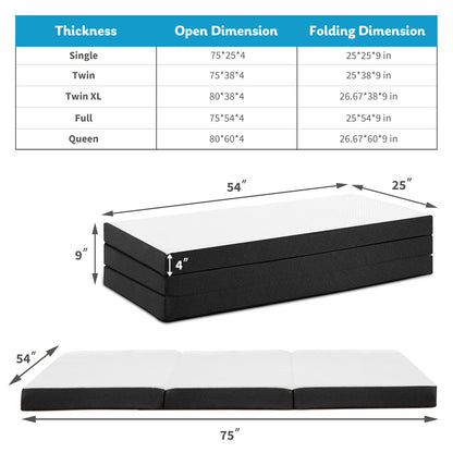 Tri-Fold Memory Foam Mattress, Collapsible