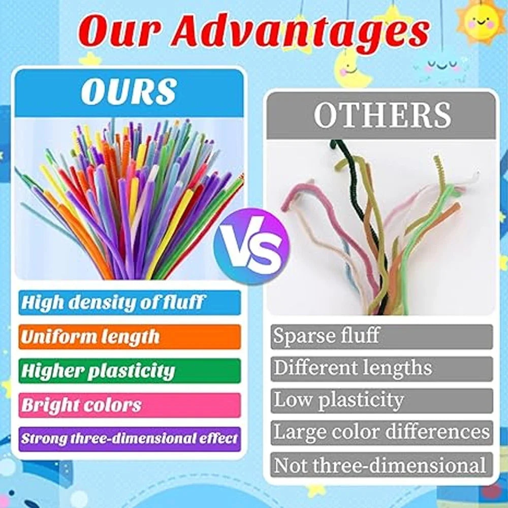 100-1500Pcs Colorful Pipe Cleaners