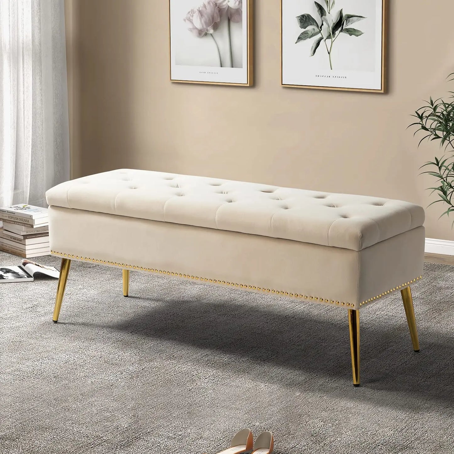 Modern Velvet Storage  Bench