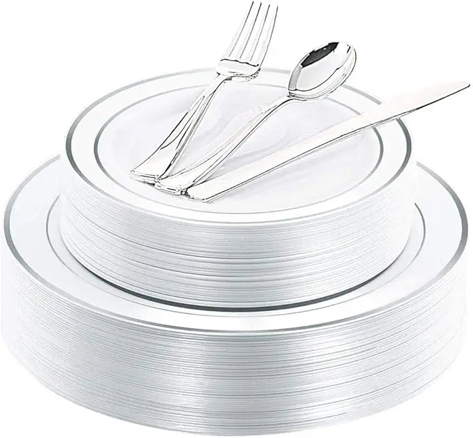 25-piece Disposable Rose Gold Plastic Tableware Set