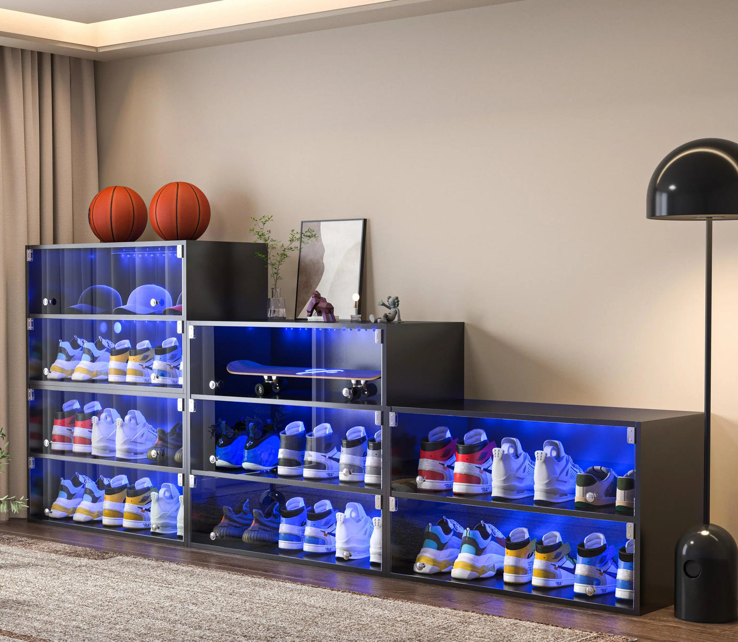 3-Tier LED Shoe Cabinet with Glass Door