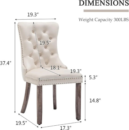 Velvet Dining Chairs Set of 6, Upholstered Dining Room Chairs with Nailhead Ring Pull Trim, Button Tufted Wing Back Chairs