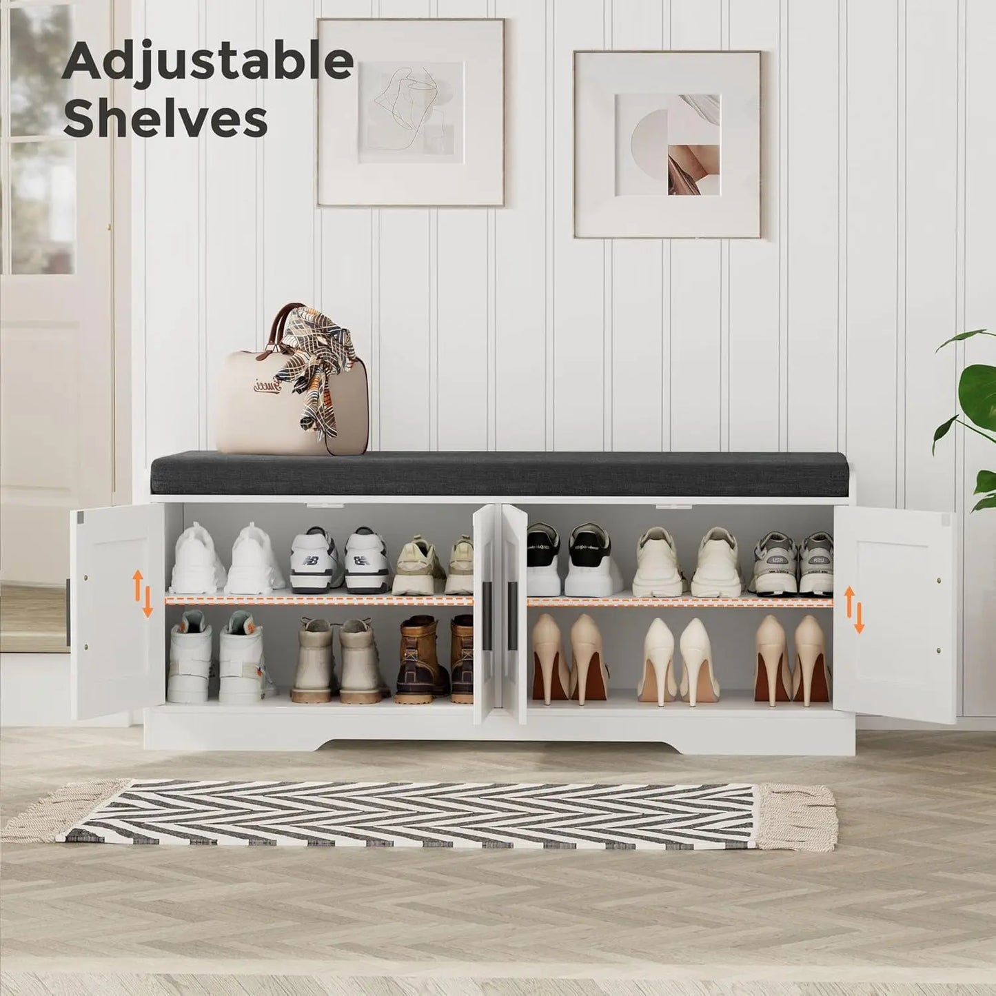 2-Tier Shoe Bench with Padded Seat