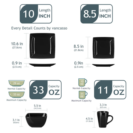 16/32/48-Piece Black Ceramic Set