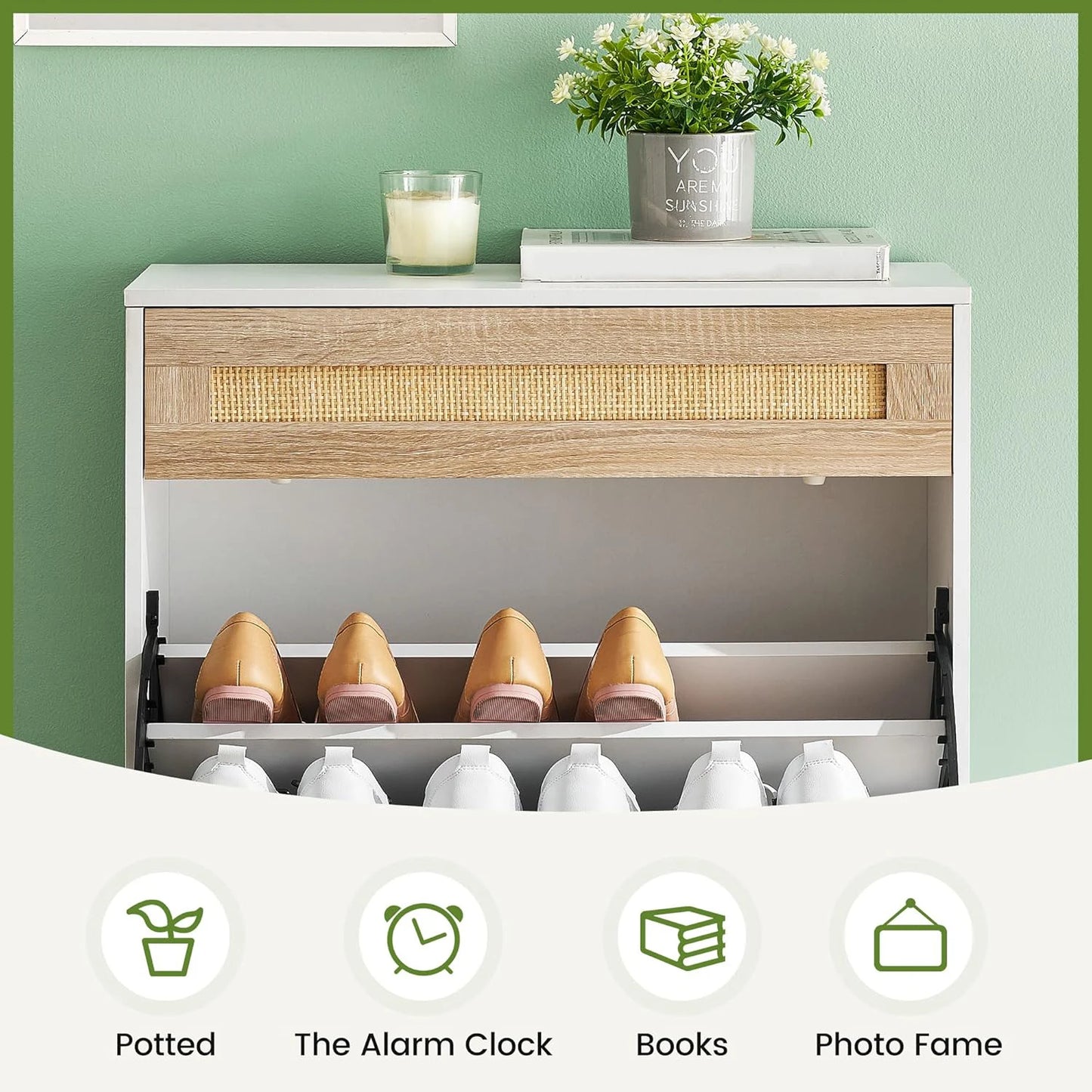 Hidden Shoe Cabinet With 2 Flip Doors 1 Drawer Narrow