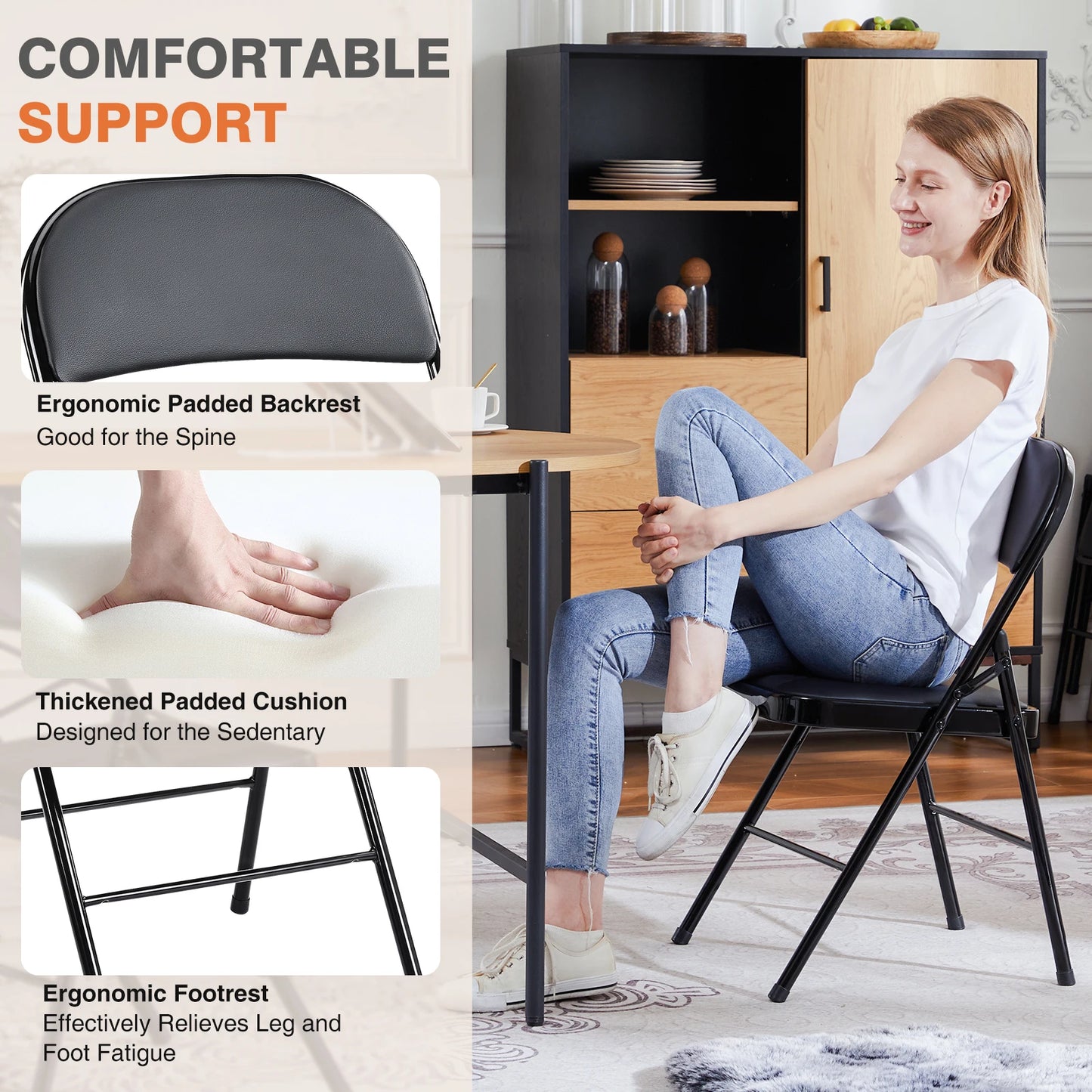 4 Pack Leather Padded Folding Chair Set