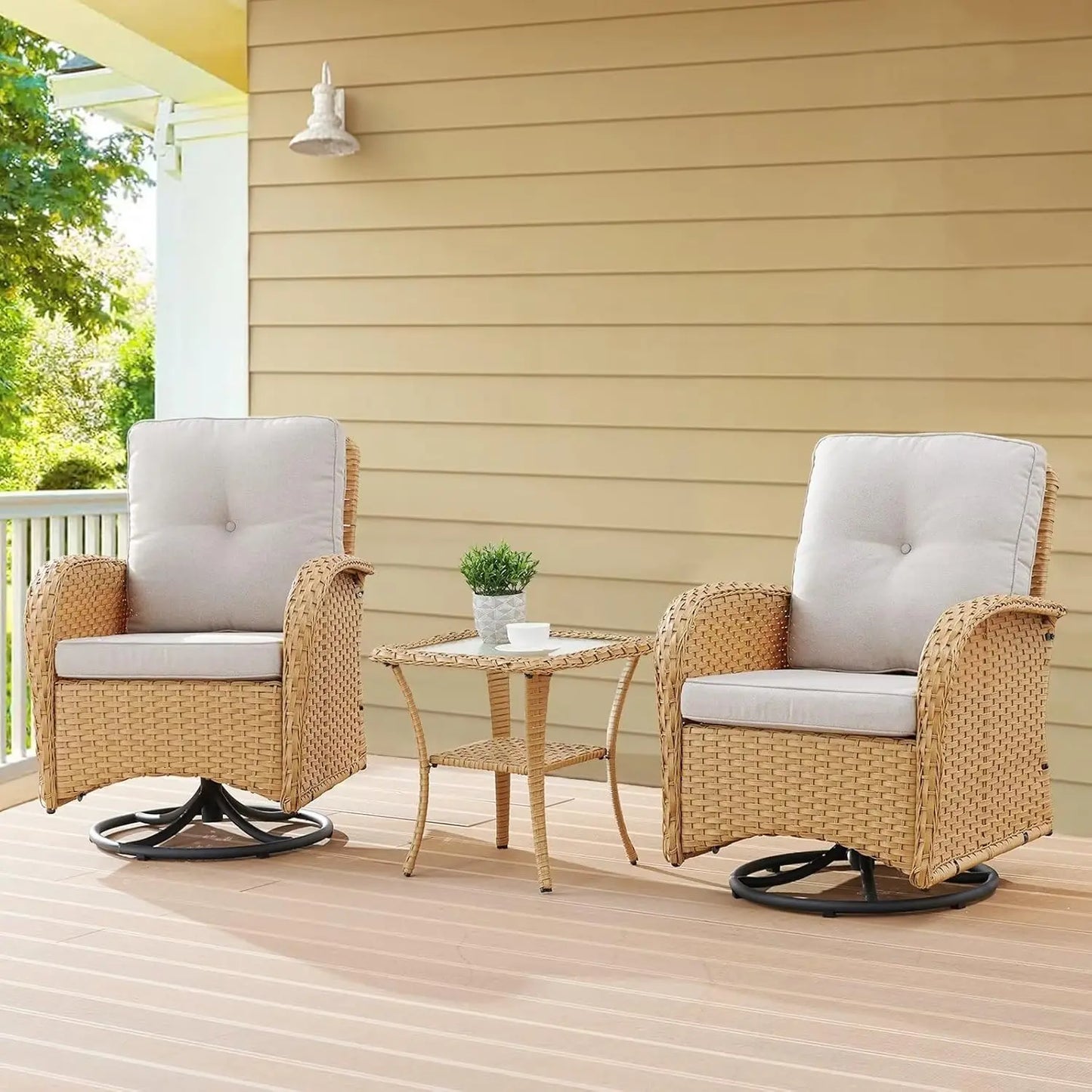 3 Pieces Black Wicker Patio Furniture