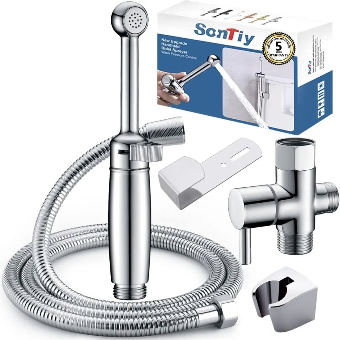 Handheld Bidet Sprayer for Toilet with Adjustable Pressure, Backflow Preventer, and Brass Wand - Easy Installation
