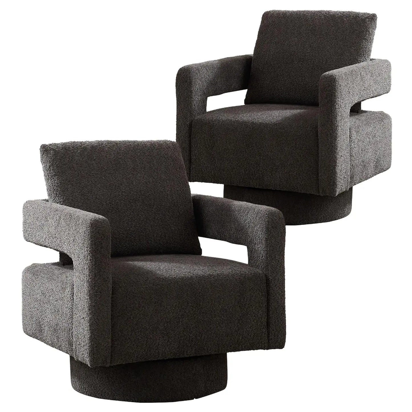 Upholstered Swivel Accent Chair Set of 2 Linen Open Back Barrel Chair with Pillow for Living Room, Beige