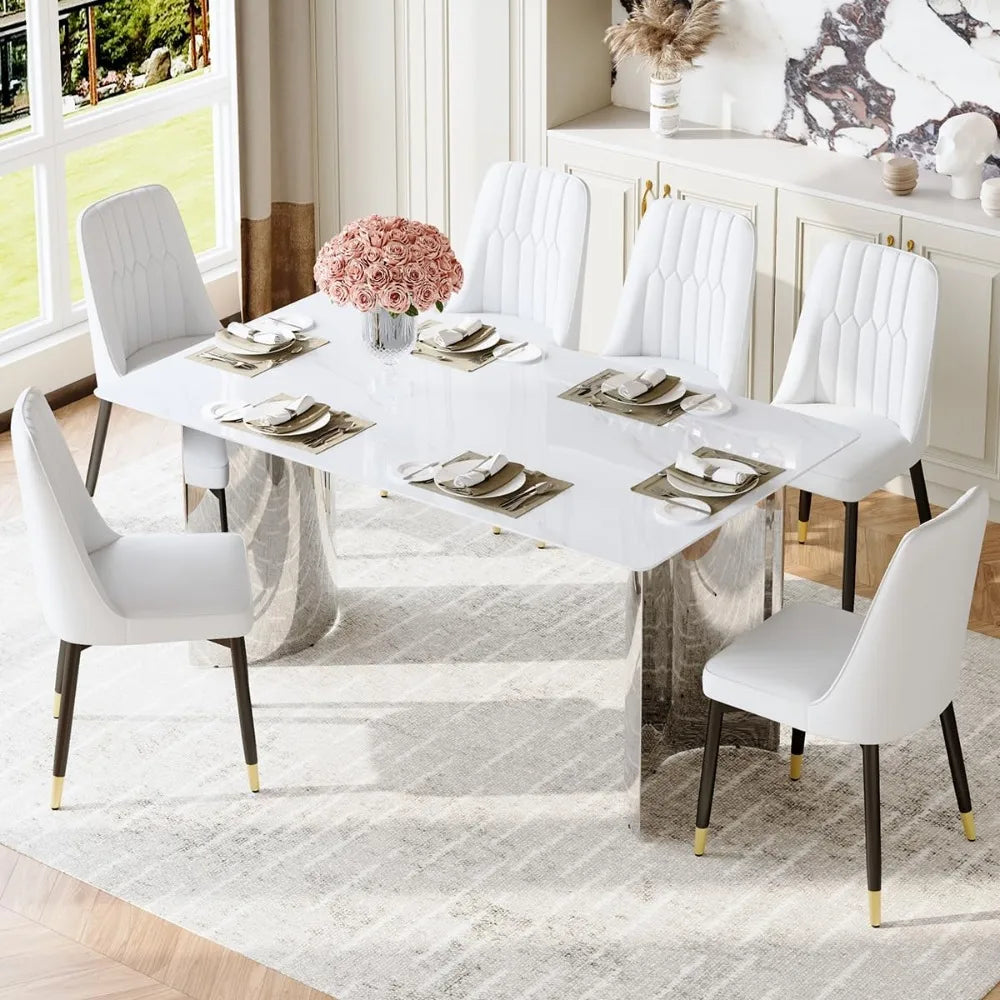 63" Faux Marble Dining Table Set for 6