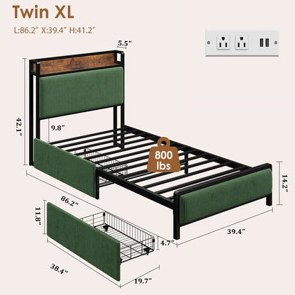 Metal Platform Bed Frame with 2 Storage Drawers