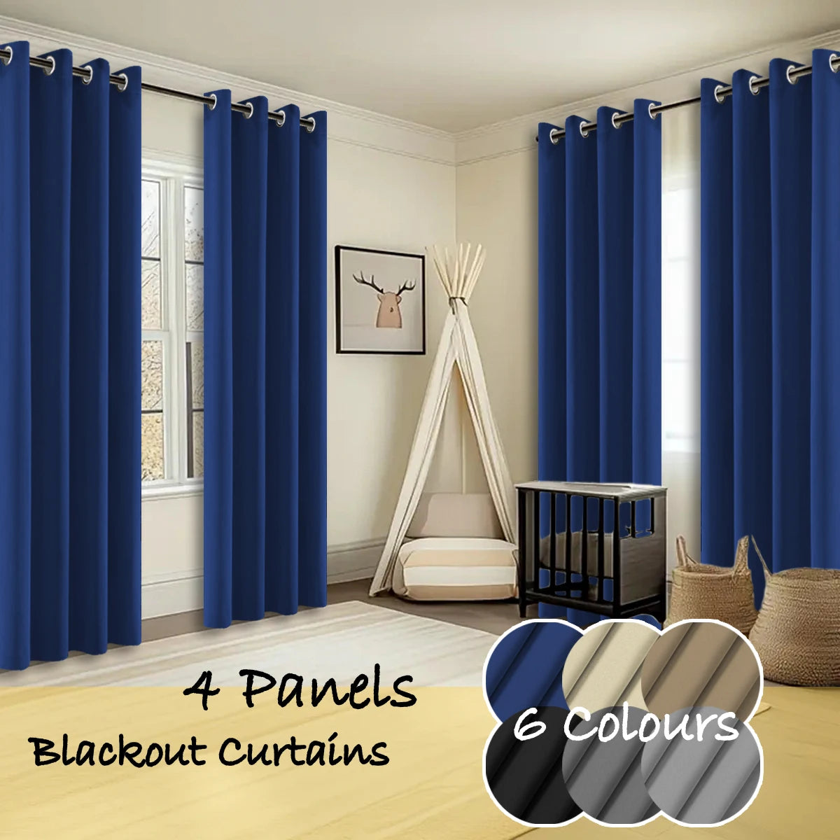 4 Panels Thermal Insulated Blackout Curtains