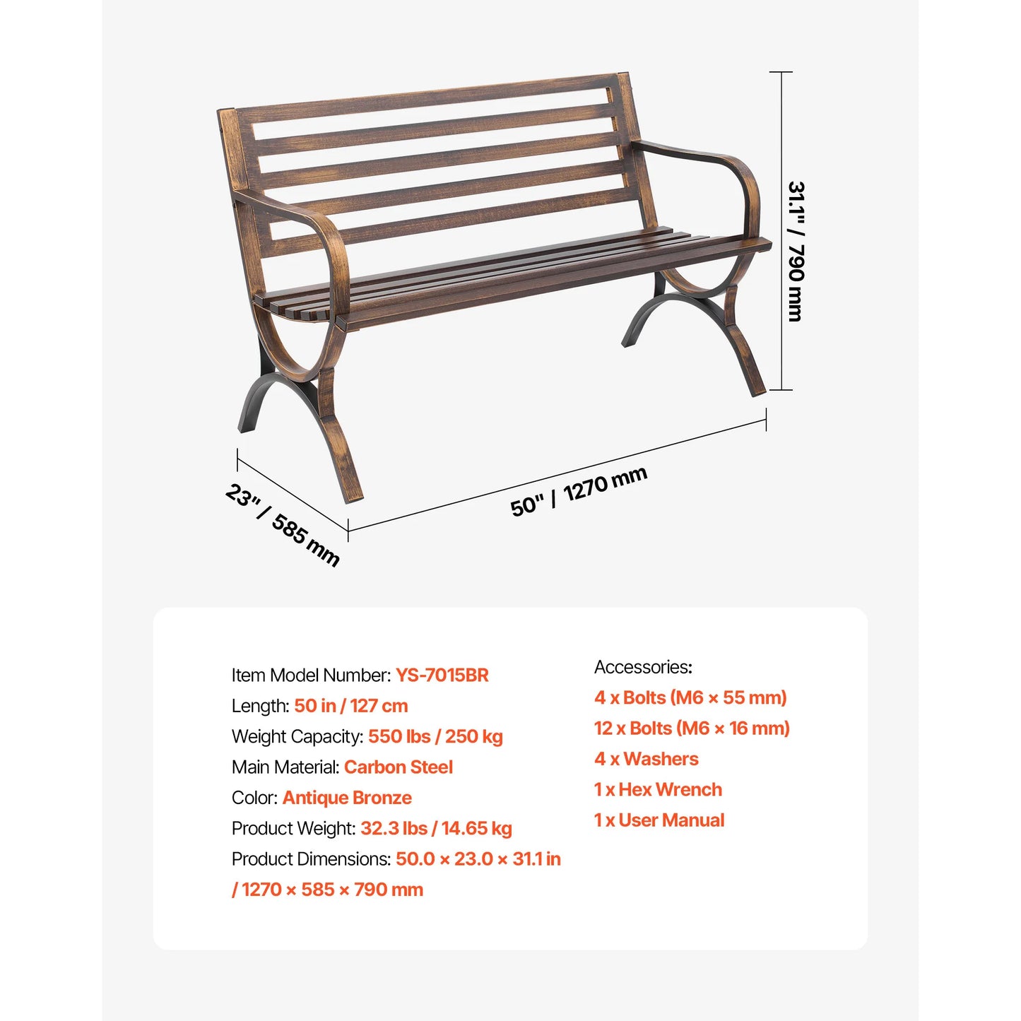 Outdoor Bench Wooden or Metal