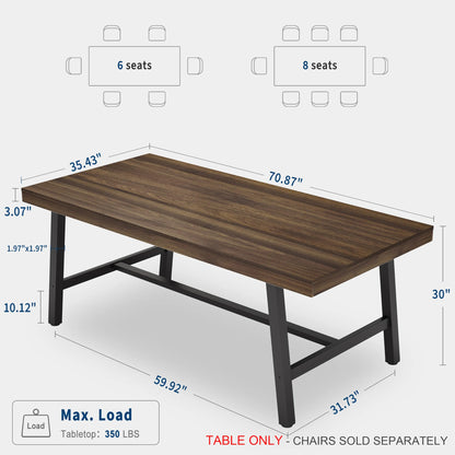 70.87" Industrial Dining Table For 6-8