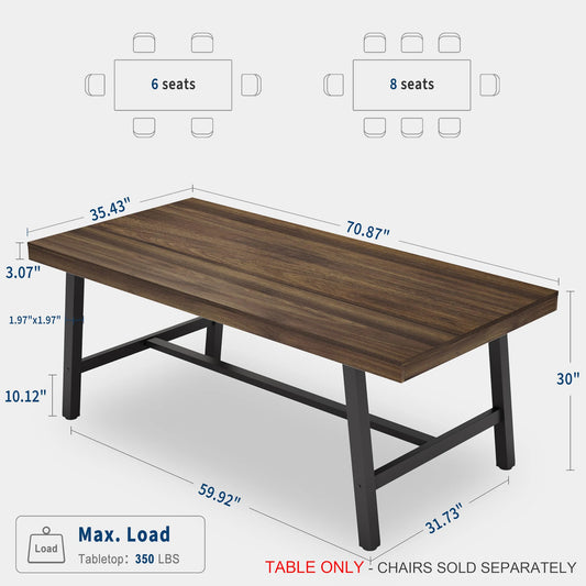 70.87" Industrial Dining Table For 6-8