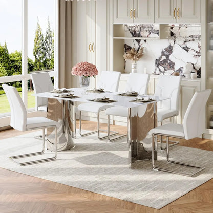 63" Faux Marble Dining Table Set for 6