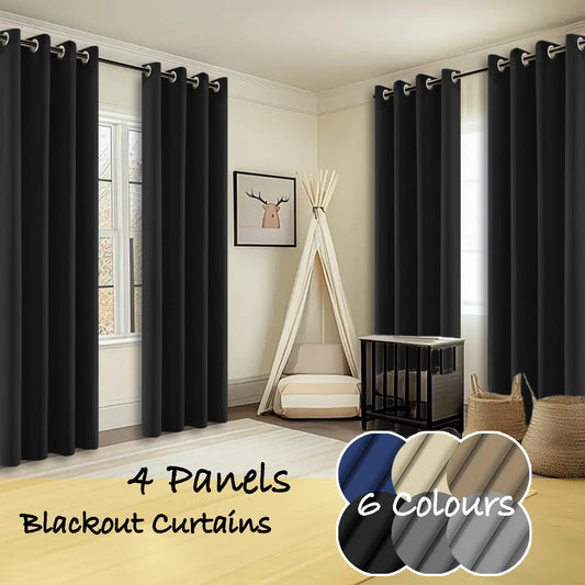 4 Panels Thermal Insulated Blackout Curtains