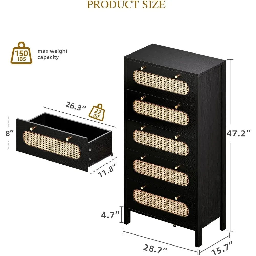 47" Tall Natural Rattan Buffet Cabinet