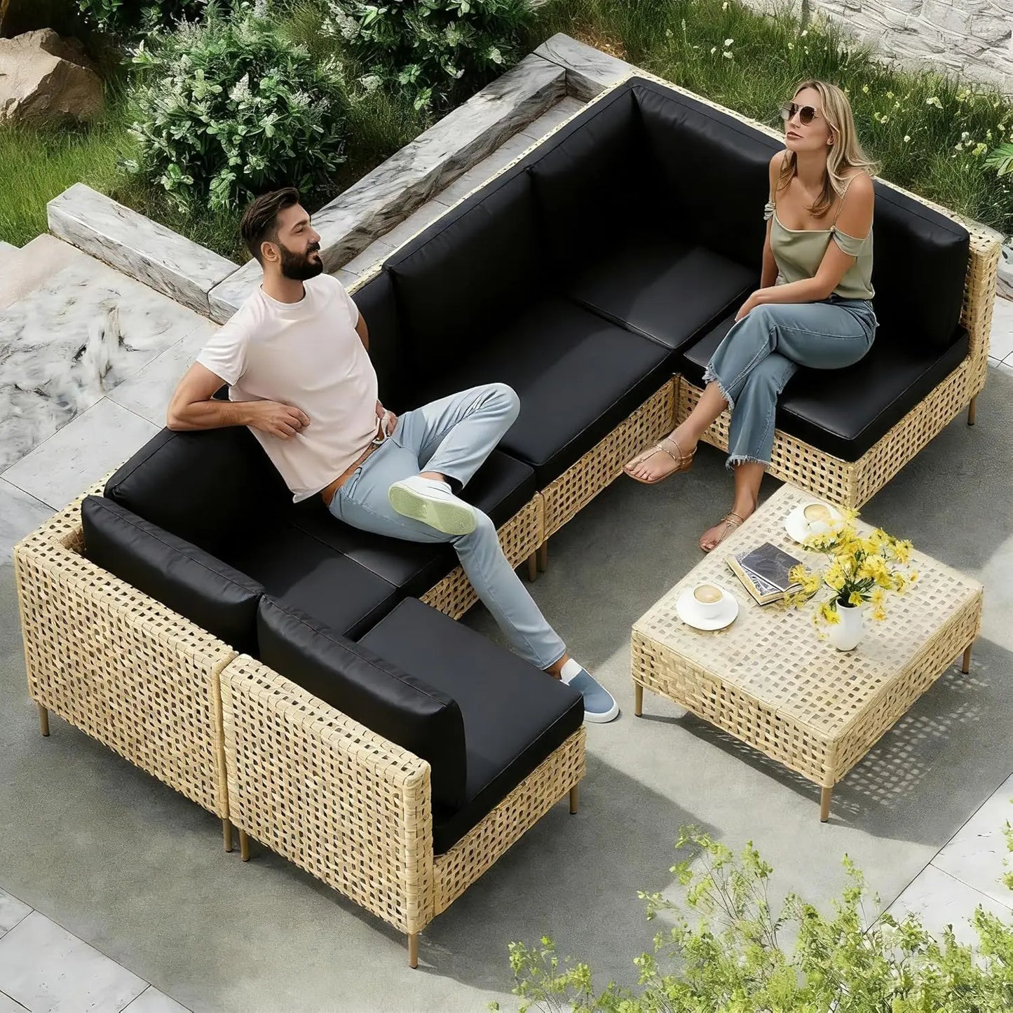 7 Piece Wicker Outdoor Sectional Sofa Set