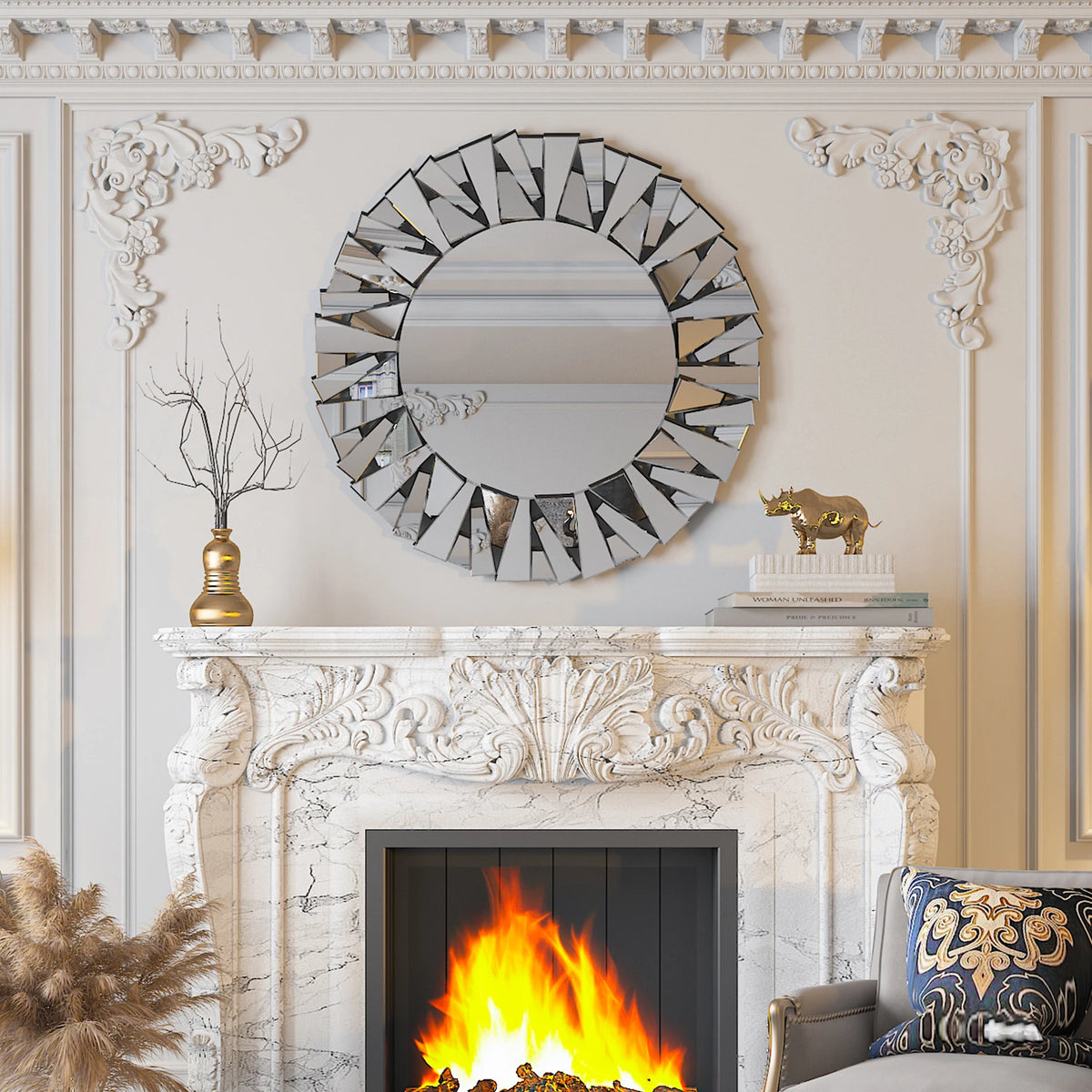 32" Wall Decorative Round Sunburst Mirror