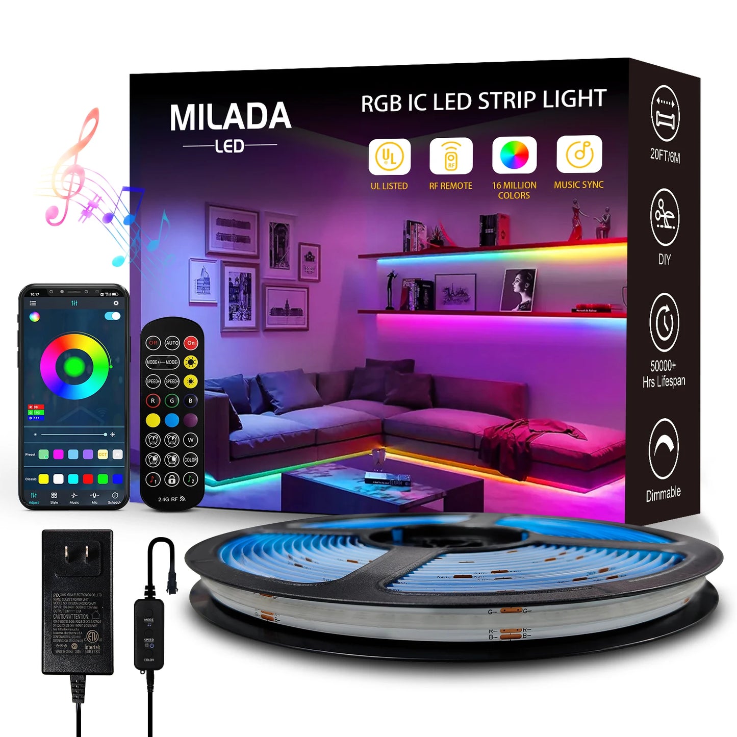LED Strip Lights COB RGBIC 24V 6M/12M RGB