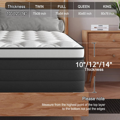 12 Inch Twin, King, Queen Mattress in A Box