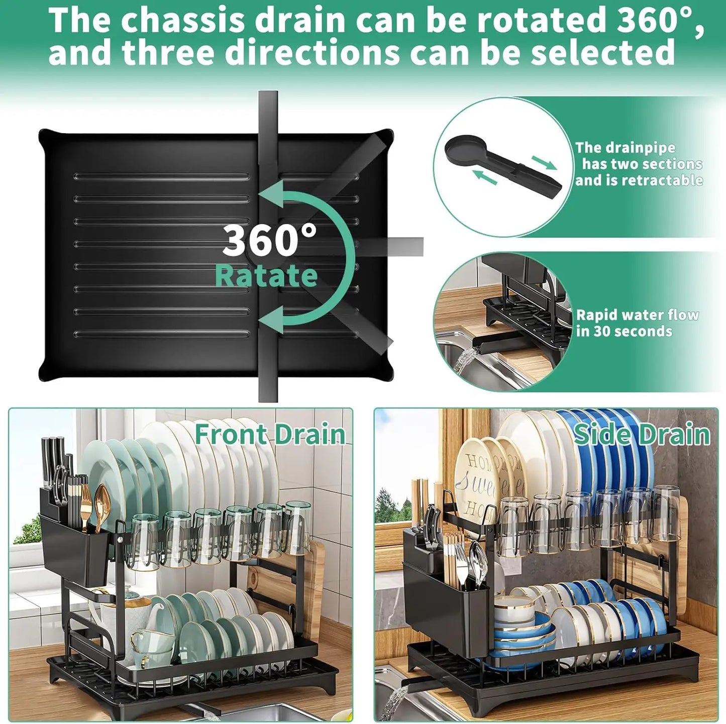 Kitchen countertop 2-tier dish drying rack