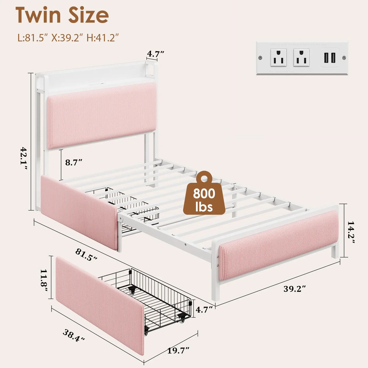 Metal Platform Bed Frame with 2 Storage Drawers