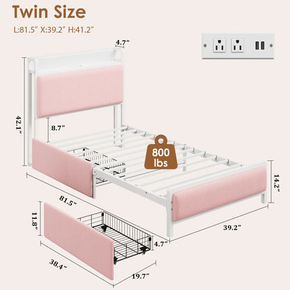 Metal Platform Bed Frame with 2 Storage Drawers