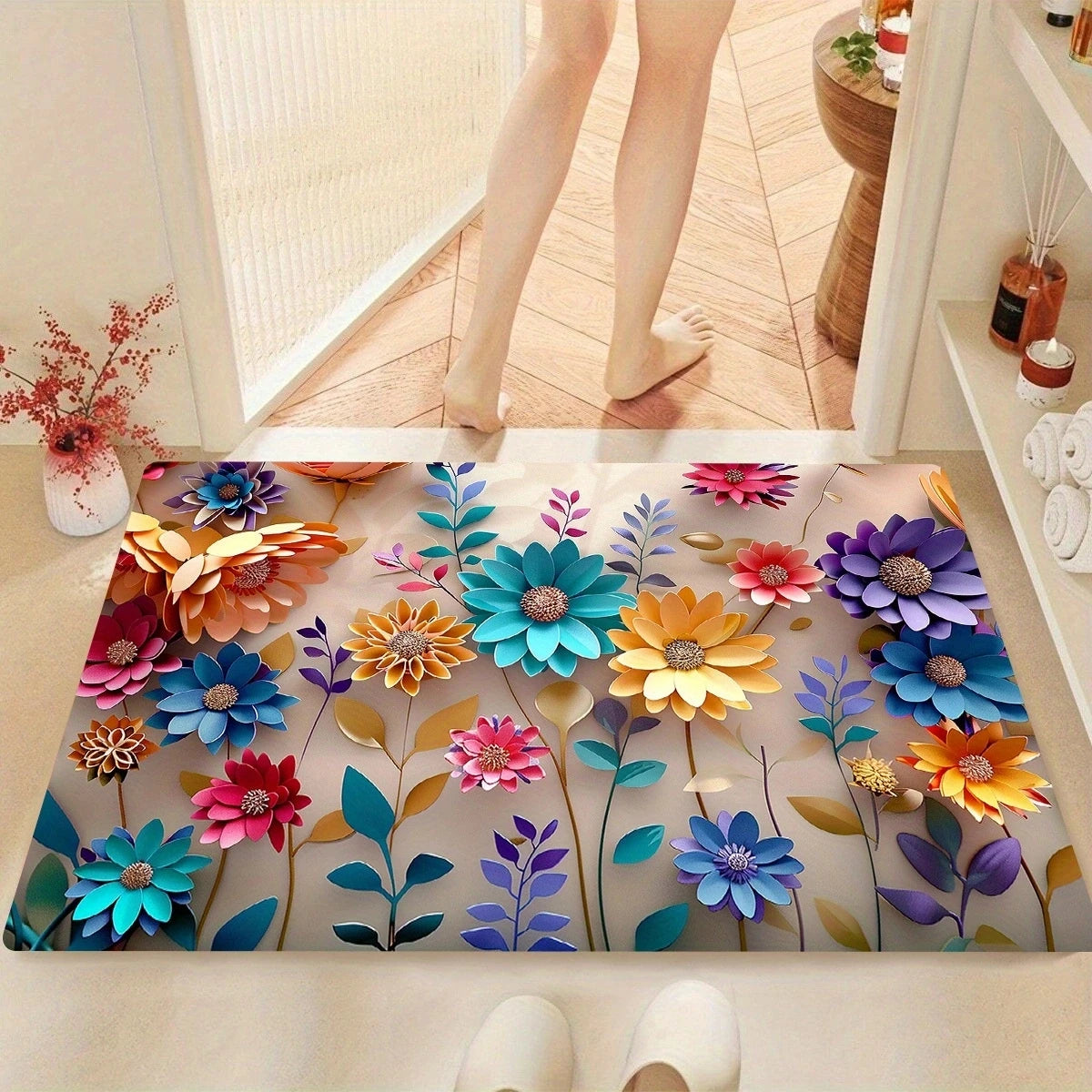 1pc multi-color floral print design mat