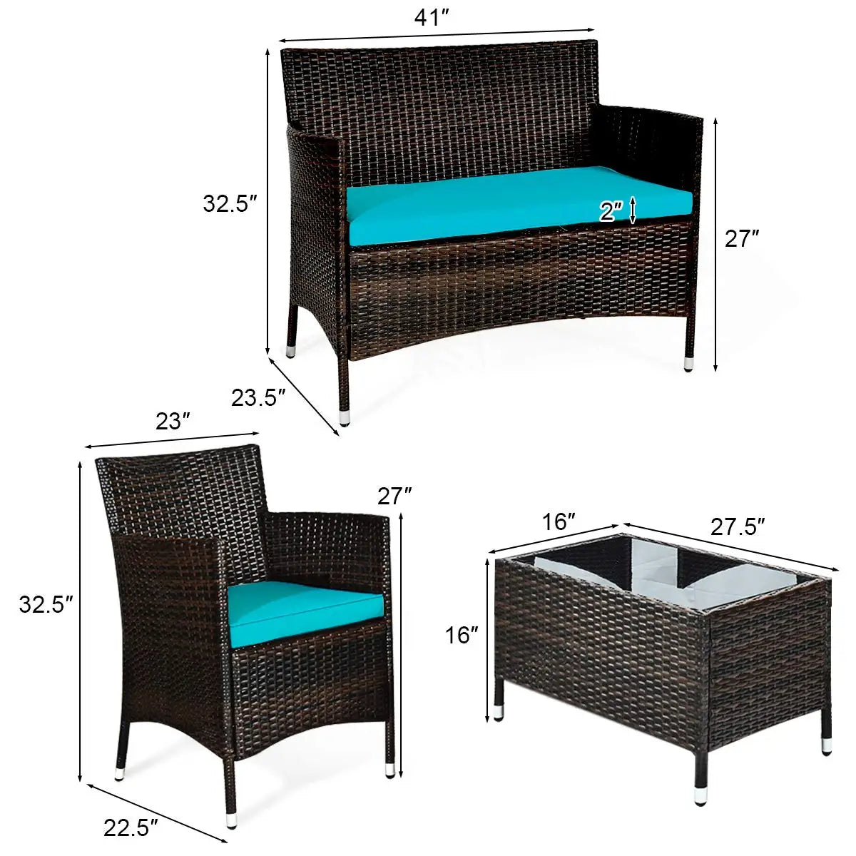 4-Piece Rattan Patio Set